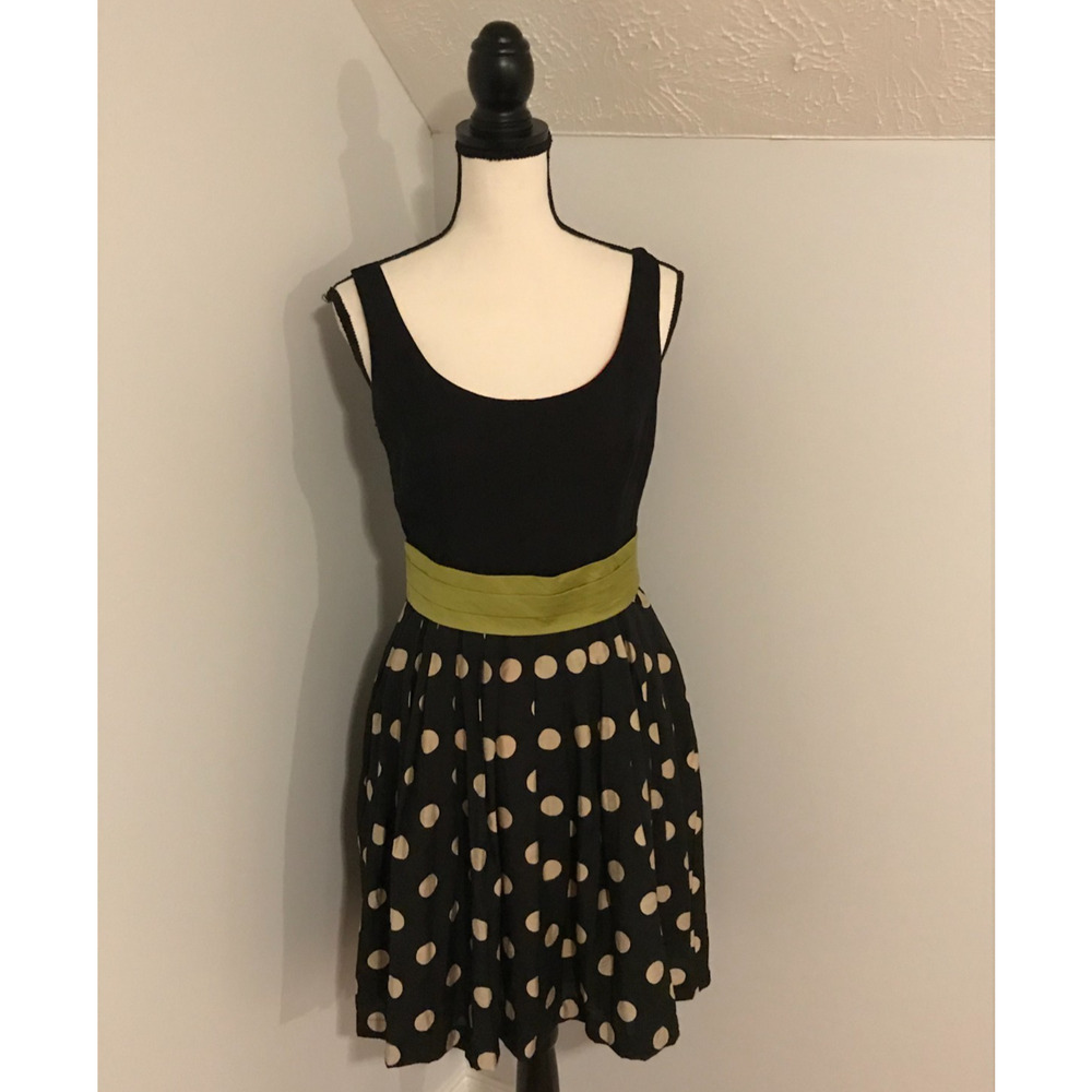 Anthropologie Corey Lynn Calter Polka Dot Fit Flare Dress Size 8 Slice of Lime - Picture 2 of 9